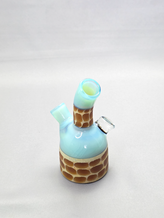 Robertson Glass blue giraffe pattern glass rig on a light grey background