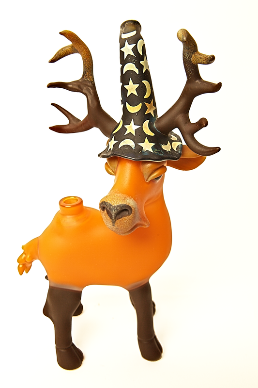 Robertson Glass rig. figure of a deer with a patriotic hat on a white background