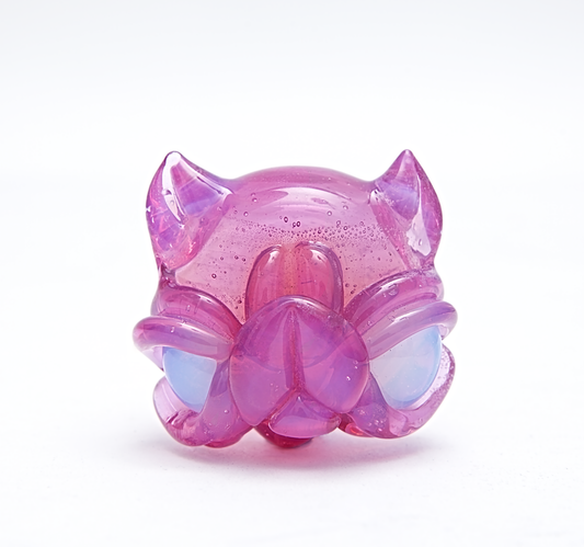 Pink and purple cat-shaped pendant on a white background