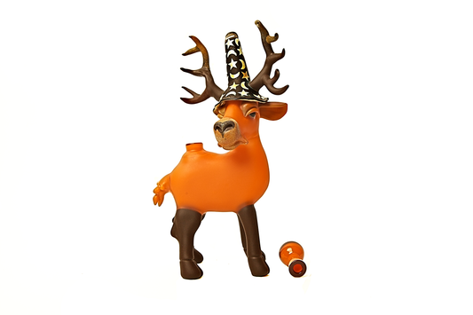 Robertson Glass rig. figure of a deer with a patriotic hat on a white background