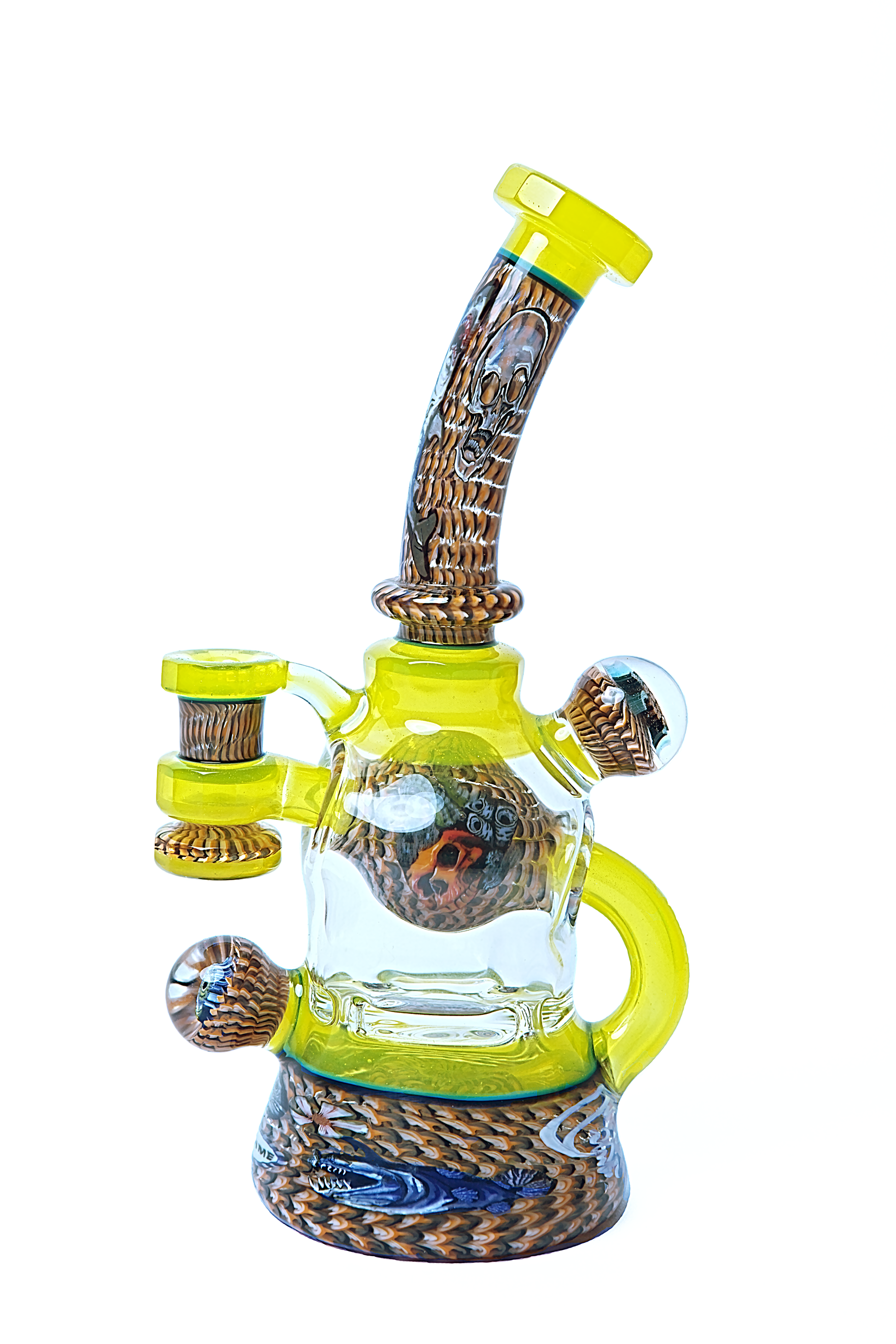 Conversion glass x Stephen Boehme Decorative glass rig with colourful ocean animal patterns on a white 