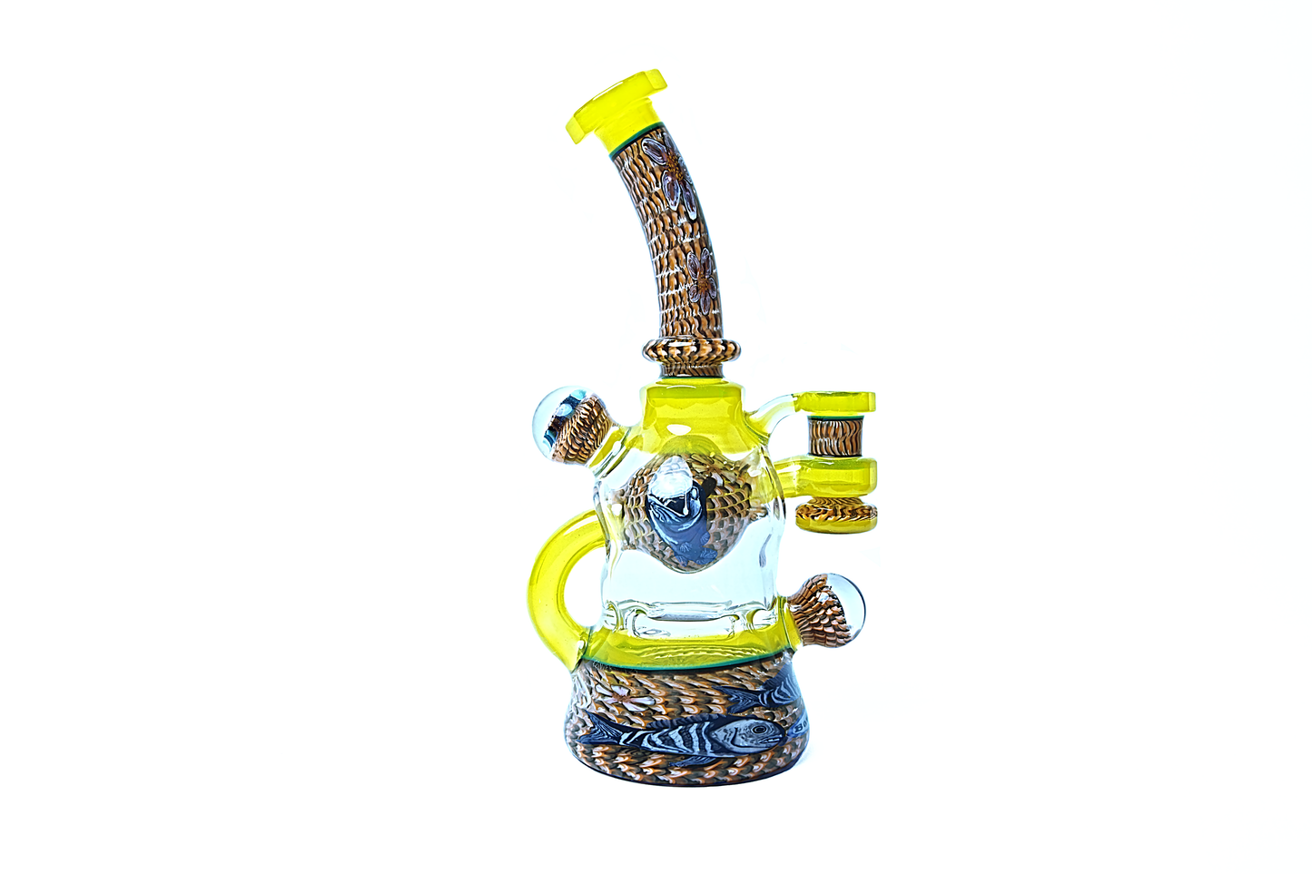Conversion glass x Stephen Boehme Decorative glass rig with colourful ocean animal patterns on a white 