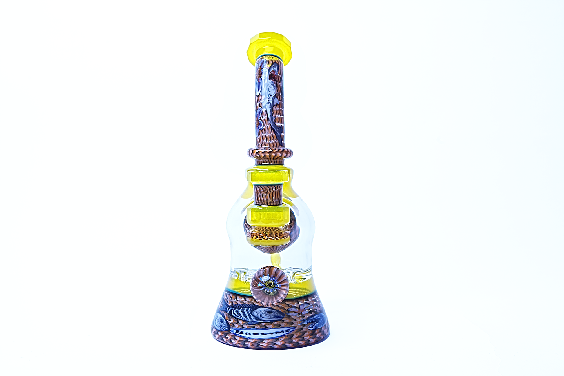 Conversion glass x Stephen Boehme Decorative glass rig with colourful ocean animal patterns on a white background 