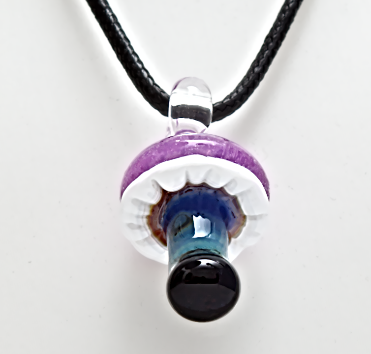 purple ,blue and black glass mushroom pendant