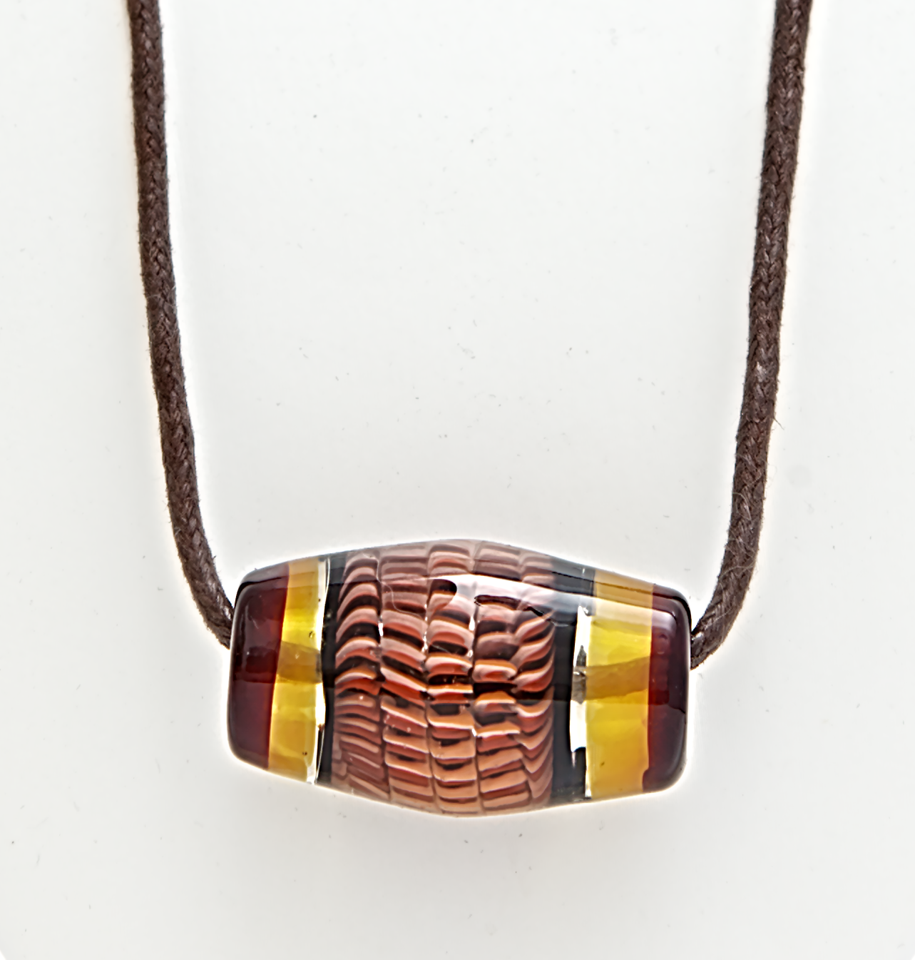 Necklace with a multicolored pendant on a white background